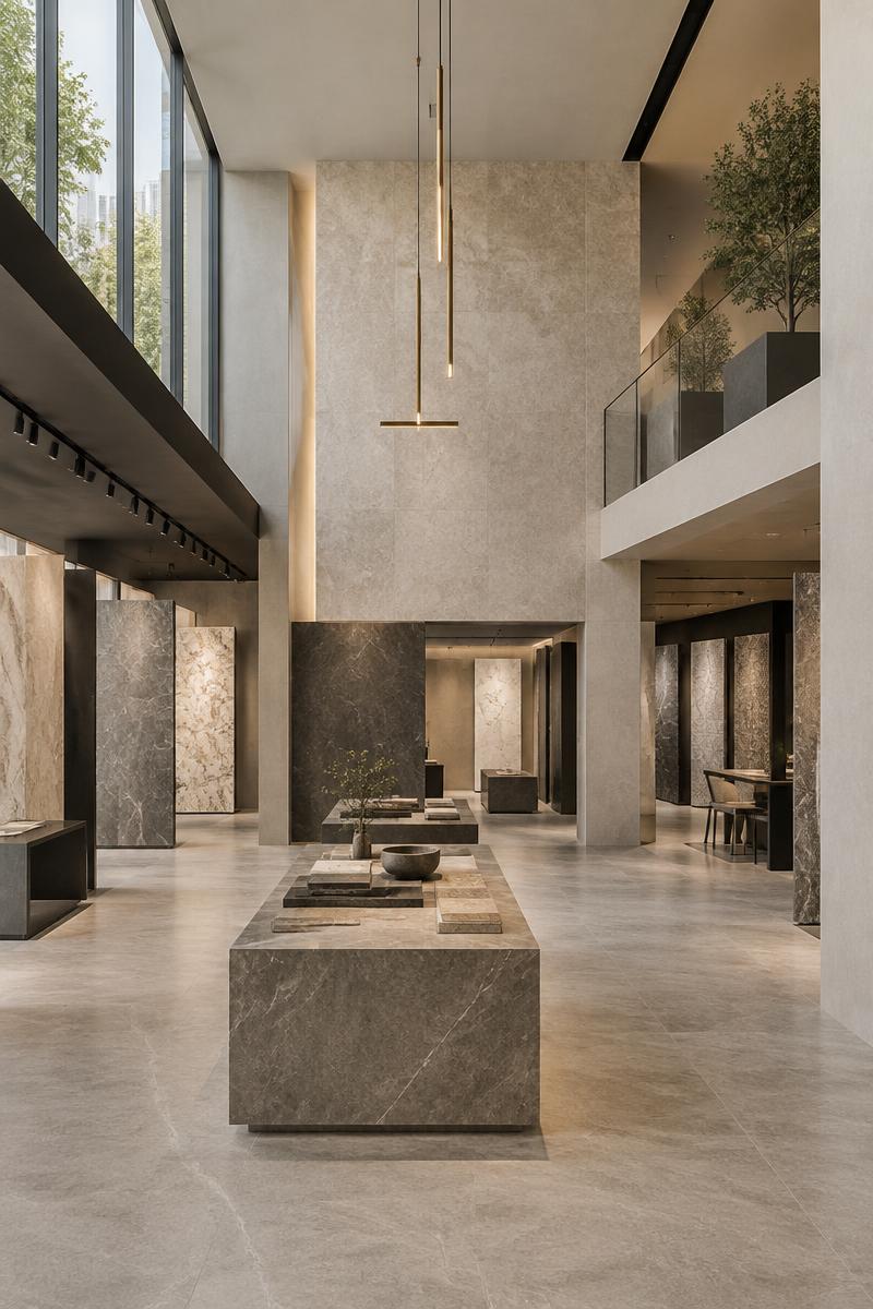 The Florim showroom, a two-storey space of Italian tiles and surfaces